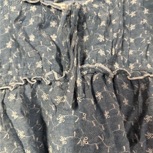 American Eagle Outfitters Denim Floral Ruffle Blouse - Picture 3 of 5